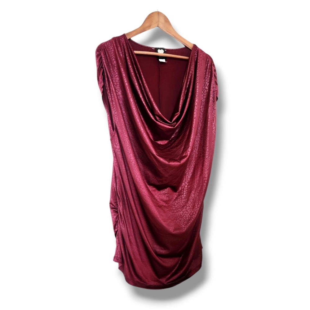 2KUHL Burgundy Snakeskin Print Cap Sleeve Draped Blouson Top | 3X - Picture 2 of 8